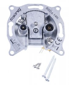 Axing Aerial Outlet Sockets - Bsd 4-14n Bsd00414n Catv Antenna Socket 51006mhz Through Socket With 14db Connection Attenuation Return Channel Capable 565mhz Surface Finis