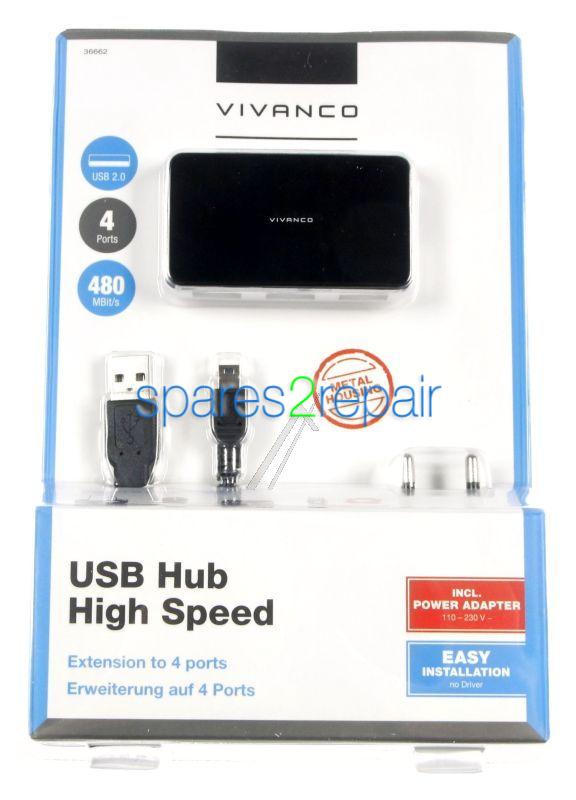 VIVANCO Hub-USB IT-USBHUB4PWR USB 2.0 HUB, 4-PORT, INCL. POWER ADAPTOR 36662