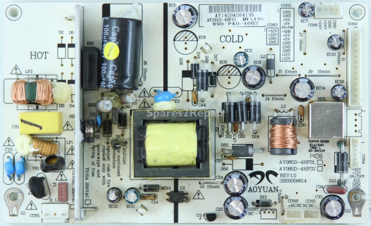 Polaroid LE-40GCL - Power Supply - 890-PAO-4002 - REV:1.0 - AY085D-4HF01 - 3BS0056614