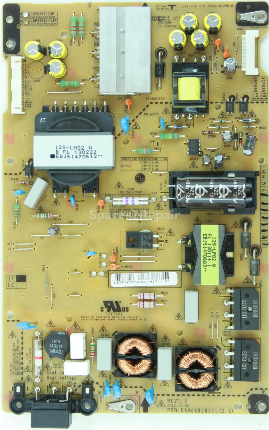 LG 47LA640V-ZA - Power Supply - EAY62851201 - EAX64908101 (2.2) - REV1.0 - 3PAGC10129A-R - LGP4755-13P - PSEH-L223A - IT