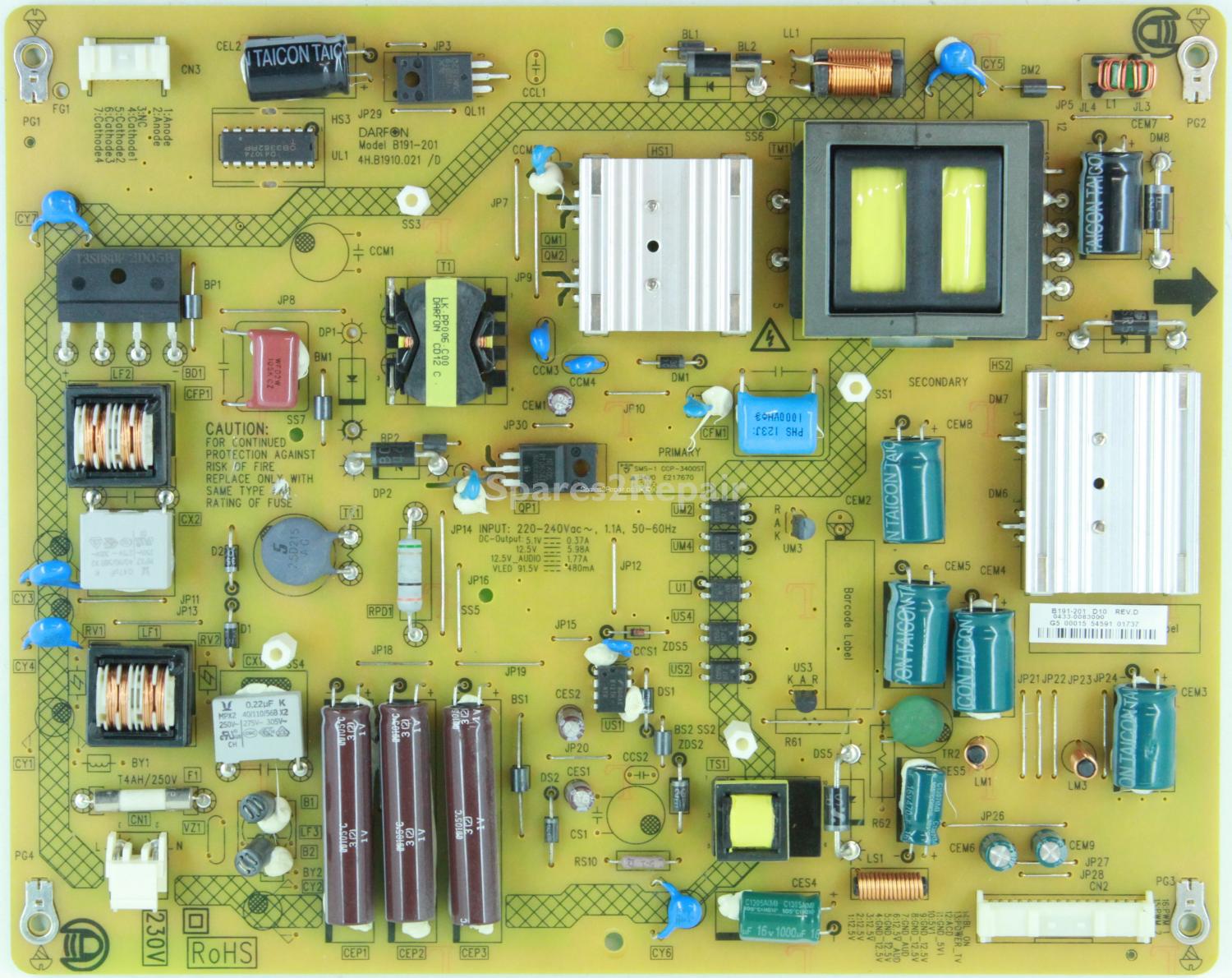 Toshiba 40L6353D - Power Supply - B191-201 - REV.D - 4H.B1910.021 /D - CCP-3400ST